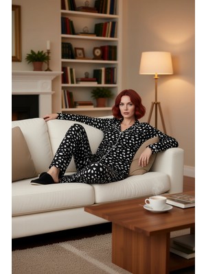 PayBuy Kadın Benekli Gömlek Pantolon Pijama Takımı Fonksiyonel Dayanıklı Kaliteli Konforlu Modern