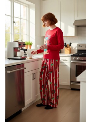 FRM Unisex Kirmizi Kopek Baskılı Pijama Takımı Fonksiyonel Dayanıklı Kaliteli Konforlu Estetik