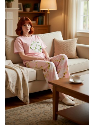 PayBuy Kadın Çiçekli Bisiklet Yaka Kısa Kollu Pijama Takımı Fonksiyonel Dayanıklı Kaliteli Modern