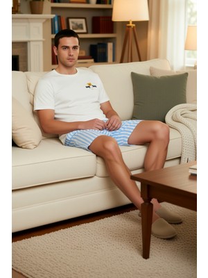 PayBuy Erkek Çizgili Pijama Takımı Bisiklet Yaka Kısa Kollu Fonksiyonel Dayanıklı Kaliteli Modern