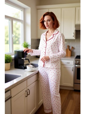 FRM Kadın Kalpli Müslin Dokuma Pijama Takımı Gömlek Yaka Fonksiyonel Dayanıklı Kaliteli Modern