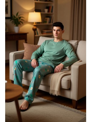 PayBuy Avokado Baskılı Erkek Pijama Takımı Bisiklet Yaka Fonksiyonel Dayanıklı Kaliteli Konforlu Şık