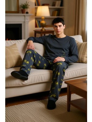 PayBuy Erkek Oyun Temalı Bisiklet Yaka Uzun Kollu Pijama Takımı Fonksiyonel Dayanıklı Kaliteli Şık