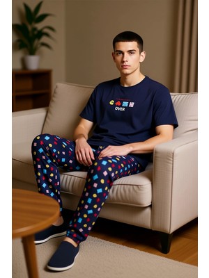 PayBuy Erkek Oyun Temalı Bisiklet Yaka Pijama Takımı Fonksiyonel Dayanıklı Kaliteli Konforlu Spor