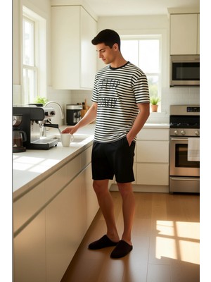 FRM Erkek Çizgili Pijama Takımı Lounge Giyim Fonksiyonel Dayanıklı Kaliteli Konforlu Estetik Şık