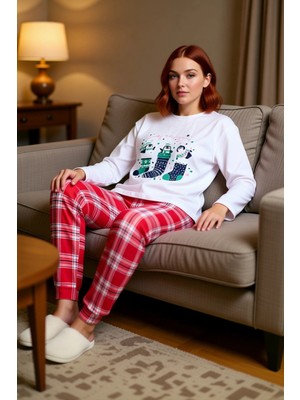 PayBuy Kadın Kış Temalı Ekoseli Pijama Takımı Çok Renkli Fonksiyonel Dayanıklı Kaliteli Konforlu Şık
