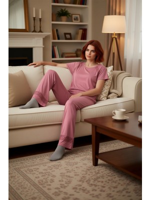 PayBuy Kadın Dantel Detaylı Viskon Örme Pijama Takımı Fonksiyonel Dayanıklı Kaliteli Konforlu Şık