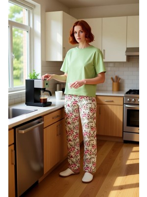 FRM Kadın Fuşya Çiçekli Regular Fit Pijama Takımı Fonksiyonel Dayanıklı Kaliteli Konforlu Spor