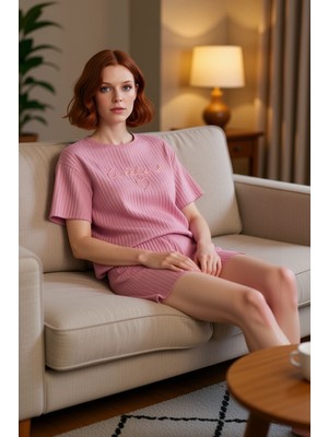 PayBuy Kadın Fitilli Slogan Nakışlı Pijama Takımı Fonksiyonel Dayanıklı Kaliteli Konforlu Estetik