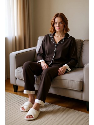 PayBuy Kadın Viskon Gömlek ve Boru Paça Pijama Takımı Fonksiyonel Dayanıklı Kaliteli Konforlu Şık