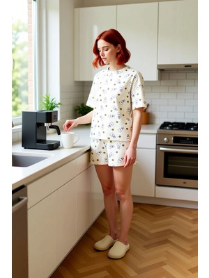 FRM Kadın Diş Desenli Pötikare Pijama Takımı Fonksiyonel Dayanıklı Kaliteli Konforlu Estetik Şık