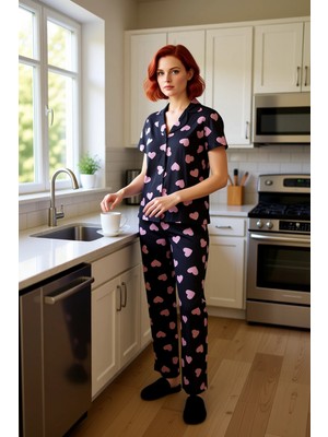 FRM Kadın Kalpli Pijama Takımı Gömlek ve Pantolon Fonksiyonel Dayanıklı Kaliteli Konforlu Spor