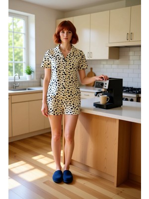 FRM Kadın Leopar Baskılı Pijama Gömlek ve Şort Seti Fonksiyonel Dayanıklı Kaliteli Konforlu Şık