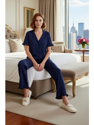 Ersefa Kadın Boru Paça Pijama Altı ve Gömlek Takımı Fonksiyonel Dayanıklı Kaliteli Konforlu Rahat