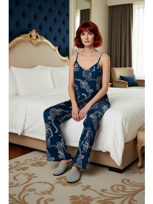 Ersefa Kadın Viskon Kaplan Baskılı Pijama Takımı Fonksiyonel Dayanıklı Kaliteli Konforlu Estetik Şık
