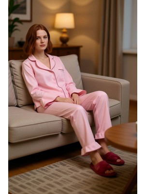 PayBuy Kadın Gömlek Yaka Biyeli Pijama Takımı Fonksiyonel Dayanıklı Kaliteli Konforlu Estetik Şık