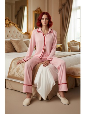 Ersefa Kadın Viskon Pijama Takımı Gömlek Yaka Şerit Detaylı Fonksiyonel Dayanıklı Kaliteli Modern