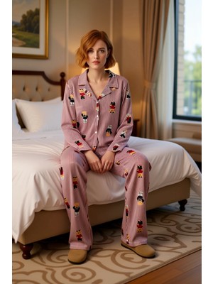 Ersefa Kadın Çizgili Ayıcık Baskılı Pijama Seti Fonksiyonel Dayanıklı Kaliteli Konforlu Estetik Şık