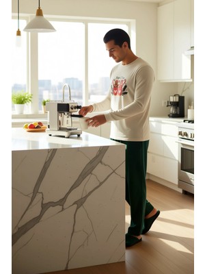 FRM Çiftler Için Yılbaşı Temalı Pijama Takımı Bisiklet Yaka Fonksiyonel Dayanıklı Kaliteli Şık