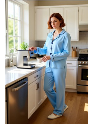 FRM Kadın Viskon Gömlek Yaka Pijama Takımı Kalp Detaylı Fonksiyonel Dayanıklı Kaliteli Estetik