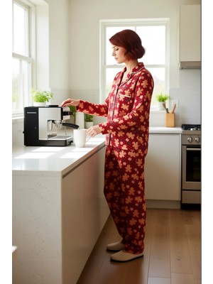 FRM Kadin Kirmizi Kışlık Pijama Takımı Yılbaşı Temali Fonksiyonel Dayanıklı Kaliteli Konforlu Şık