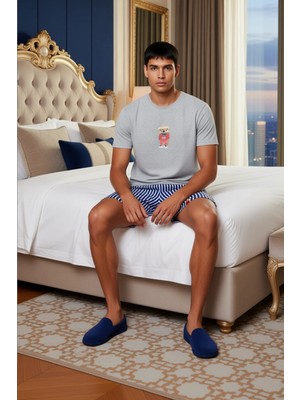 Ersefa Erkek Ayıcık Desenli Bisiklet Yaka Şortlu Pijama Takımı Fonksiyonel Dayanıklı Kaliteli Şık