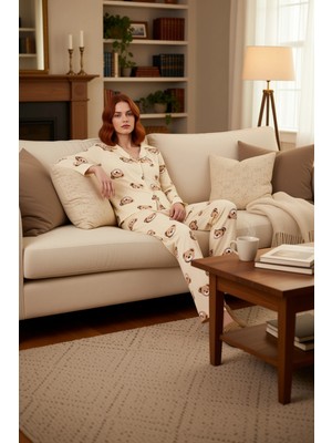 PayBuy Kadın Ayıcık Desenli Gömlek ve Boru Paça Pijama Takımı Fonksiyonel Dayanıklı Kaliteli Spor