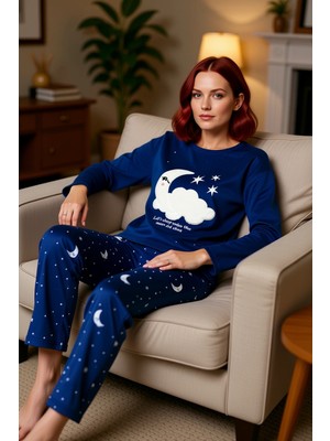 PayBuy Kadin Ay Yıldız Desenli Polar Pijama Takımı Fonksiyonel Dayanıklı Kaliteli Konforlu Modern