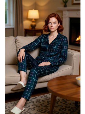 PayBuy Kadin Kirmizi Ekose Gömlek Yaka Pijama Takımı Yumusak Dokulu Fonksiyonel Dayanıklı Estetik