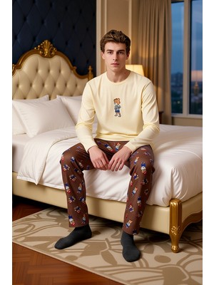Ersefa Erkek Uzun Kollu Ayıcık Baskılı Pijama Seti Fonksiyonel Dayanıklı Kaliteli Konforlu Modern