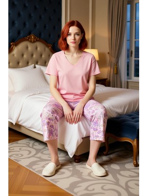 Ersefa Kadın Çiçek Desenli Kapri Pijama Takımı Fonksiyonel Dayanıklı Kaliteli Konforlu Estetik Şık