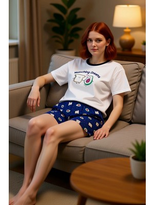 PayBuy Kadın Avokado ve Tost Baskılı Bisiklet Yaka Kısa Kollu Pijama Takımı Fonksiyonel Dayanıklı