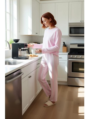 FRM Kadın Kışlık Antrasit Çizgili Pamuklu Pijama Fonksiyonel Dayanıklı Kaliteli Konforlu Rahat