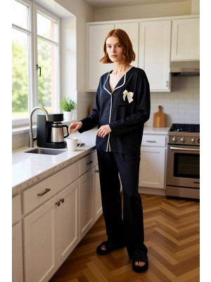 FRM Kadın Viskoz Pijama Takımı Kurdele ve Biye Detaylı Fonksiyonel Dayanıklı Kaliteli Konforlu