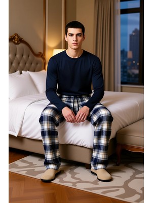 Ersefa Erkek Kışlık Kareli Pijama Takımı Uzun Kollu Fonksiyonel Dayanıklı Kaliteli Konforlu Rahat