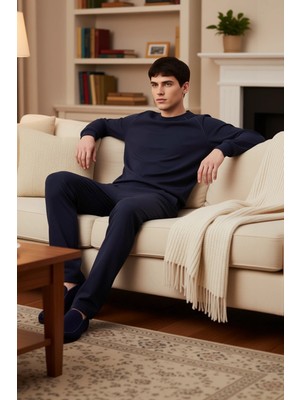 PayBuy Erkek Bisiklet Yaka Reglan Kol Pijama Takımı Fonksiyonel Dayanıklı Kaliteli Konforlu Rahat