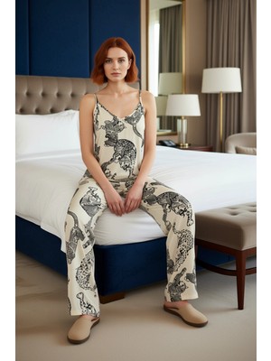 Ersefa Kadın Viskon Kaplan Baskılı Pijama Takımı Fonksiyonel Dayanıklı Kaliteli Konforlu Estetik Şık