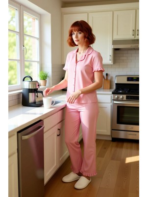 FRM Kadın ve Pamuklu Pijama Takımı Gömlek Pantolon Fonksiyonel Dayanıklı Kaliteli Konforlu Şık