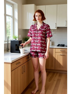 FRM Kadın Leopar Desenli Viskon Pijama Takımı Kısa Kollu Fonksiyonel Dayanıklı Kaliteli Modern