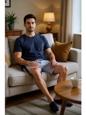 PayBuy Erkek Bisiklet Yaka Kısa Kollu Örme Pijama Takımı Fonksiyonel Dayanıklı Kaliteli Konforlu Şık