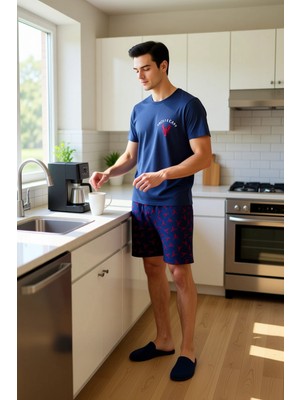 FRM Erkek Istakoz Desenli Pijama Takımı Kısa Kollu Fonksiyonel Dayanıklı Kaliteli Konforlu Şık