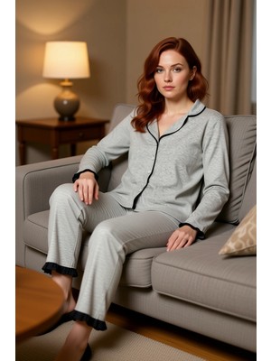 PayBuy Kadın Fırfırlı Biyeli Örme Pijama Takımı Fonksiyonel Dayanıklı Kaliteli Konforlu Estetik Şık
