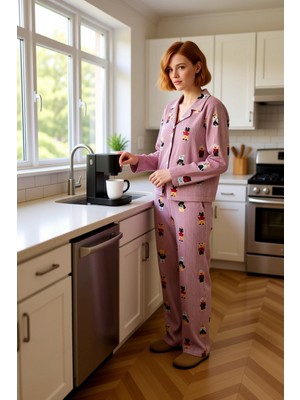 FRM Kadın Uzun Kollu Ayıcık Desenli Pijama Takımı Fonksiyonel Dayanıklı Kaliteli Konforlu Spor