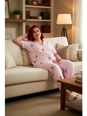 PayBuy Kadın Melanj Yıldız Desenli Gömlek Yaka Pijama Takımı Fonksiyonel Dayanıklı Kaliteli Rahat