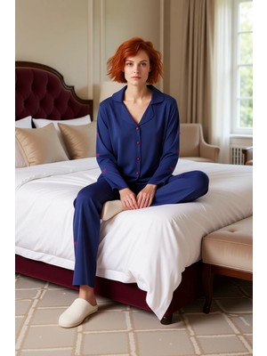Ersefa Kadın Nakışlı Gömlek Pantolon Pijama Takımı Fonksiyonel Dayanıklı Kaliteli Konforlu Modern