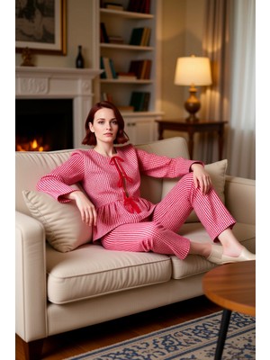 PayBuy Kadin Kirmizi Ekose Dokuma Pijama Takımı Fonksiyonel Dayanıklı Kaliteli Konforlu Estetik Şık