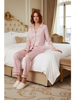 Ersefa Kadın Belmando Dokuma Çizgili Pijama Takımı Fonksiyonel Dayanıklı Kaliteli Konforlu Modern