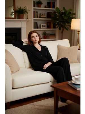 PayBuy Kadın Gömlek Yaka Volan Detaylı Pijama Takımı Fonksiyonel Dayanıklı Kaliteli Konforlu Spor