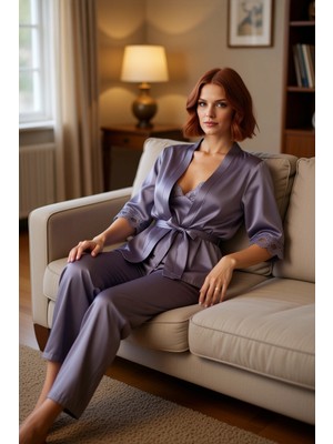 PayBuy Kadın Dantel Detaylı Saten Dokuma Pijama Takımı Fonksiyonel Dayanıklı Kaliteli Konforlu Şık