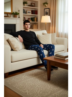 PayBuy Erkek Bisiklet Yaka Hayvan Desenli Pijama Takımı Fonksiyonel Dayanıklı Kaliteli Konforlu Şık